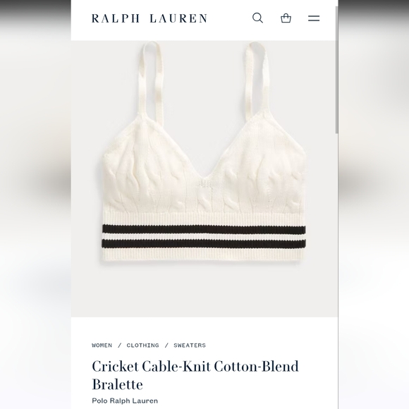 NWOT Polo By Ralph Lauren Cricket Cable-Knit Cotton-Blend Bralette - Picture 2 of 6
